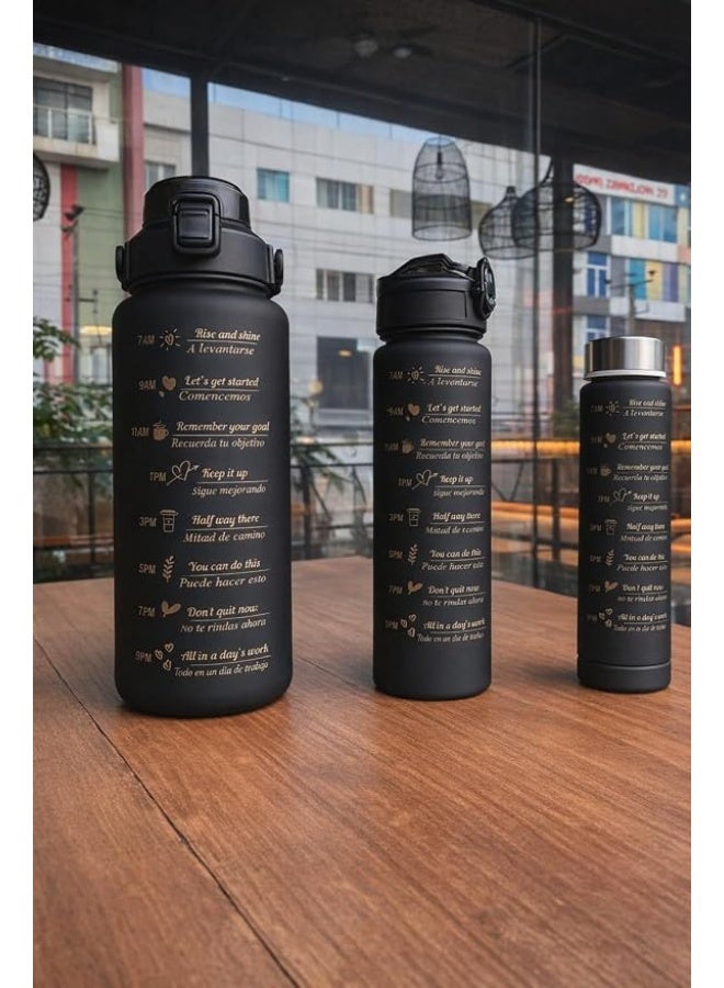 Tulipe Home 3-Piece Motivational Water Bottle Set – 2L, 900ml & 300ml BPA-Free Sports Bottles with Time Marker, Straw & Leakproof Lid – Gym, Office & Travel - Image 3