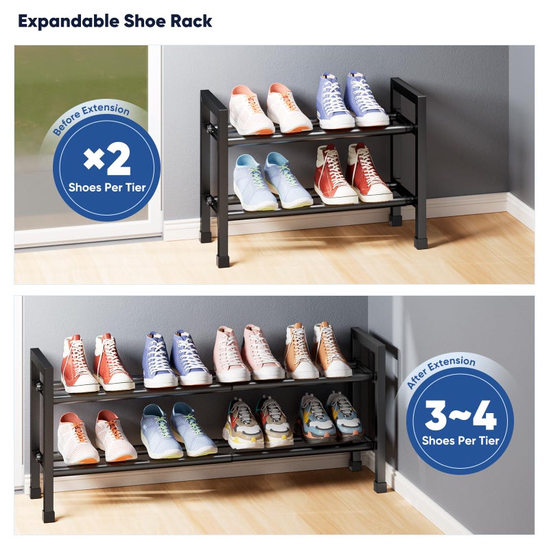 Abiglifty 2-Tier Expandable Shoe Rack,17"-33" Adjustable Shoe Rack for Closet,Metal Shoes Shelves for Front Door Entrance, Garage & Corridor, Free Standing Shoe Holders, Easy to Assemble,Black - Image 3