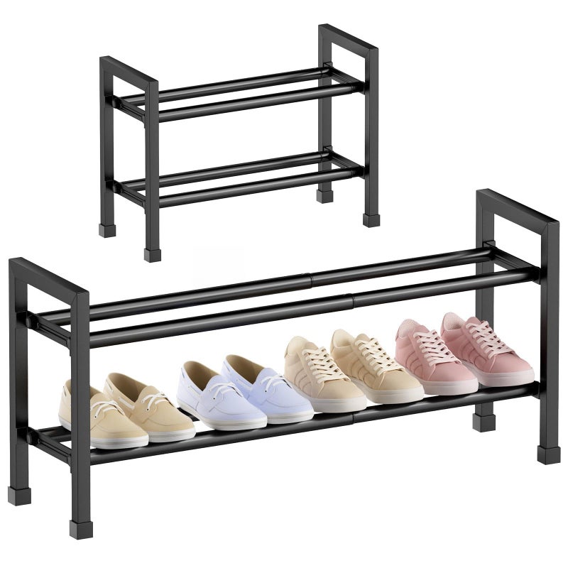 Abiglifty 2-Tier Expandable Shoe Rack,17"-33" Adjustable Shoe Rack for Closet,Metal Shoes Shelves for Front Door Entrance, Garage & Corridor, Free Standing Shoe Holders, Easy to Assemble,Black - Image 1