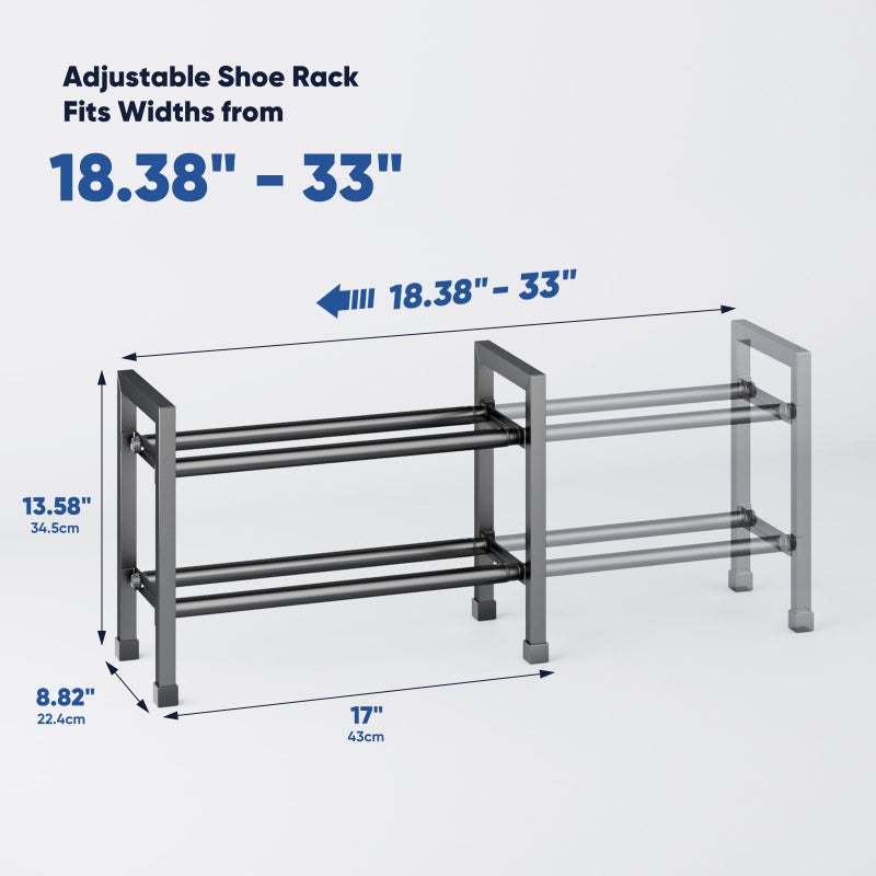 Abiglifty 2-Tier Expandable Shoe Rack,17"-33" Adjustable Shoe Rack for Closet,Metal Shoes Shelves for Front Door Entrance, Garage & Corridor, Free Standing Shoe Holders, Easy to Assemble,Black - Image 2