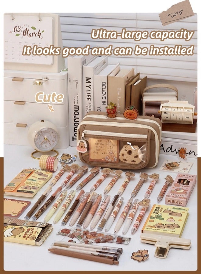 Capybara Pencil case, Large Capacity Pencil Pouch with Compartments, Cute Transparent Capybara Pencil Case, , Durable Wide Opening Mouth Pencil Pouch, Easy to Classify and Organize Stationery Suitable for Students, Teachers, Office Use [Brown, Dolphin Door Eternal]  - Image 3