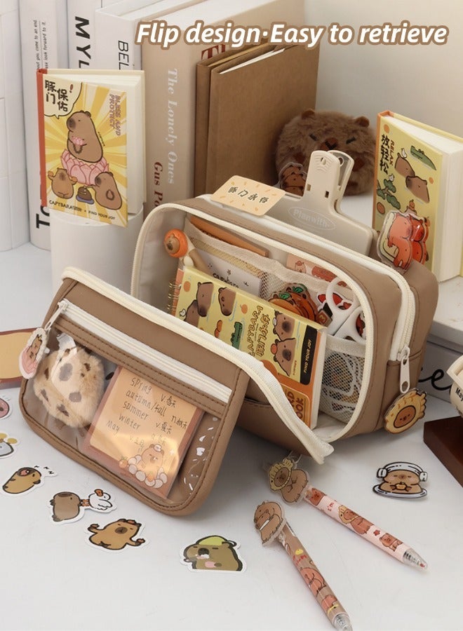 Capybara Pencil case, Large Capacity Pencil Pouch with Compartments, Cute Transparent Capybara Pencil Case, , Durable Wide Opening Mouth Pencil Pouch, Easy to Classify and Organize Stationery Suitable for Students, Teachers, Office Use [Brown, Dolphin Door Eternal]  - Image 5