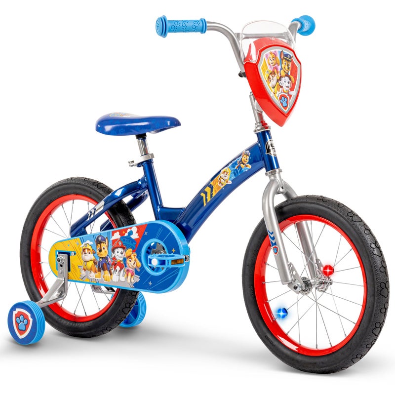 Huffy Paw Patrol 16 Inch Kids Bike with Training Wheels, LED Spoke Lights, Bicycle for Kids Age 4-6, Max Weight 60lbs, Blue Steel Frame, Custom Paw Patrol Features - Image 1