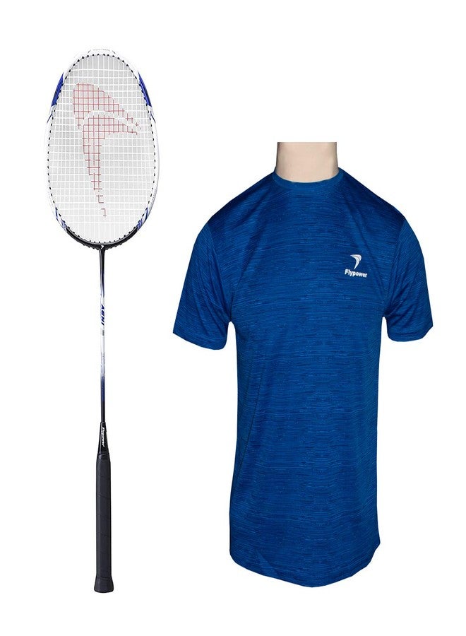 FLYPOWER BADMINTON RACKET AGNI 2 WITH T-SHIRT R-NECK BLUE SIZE XL - Image 2