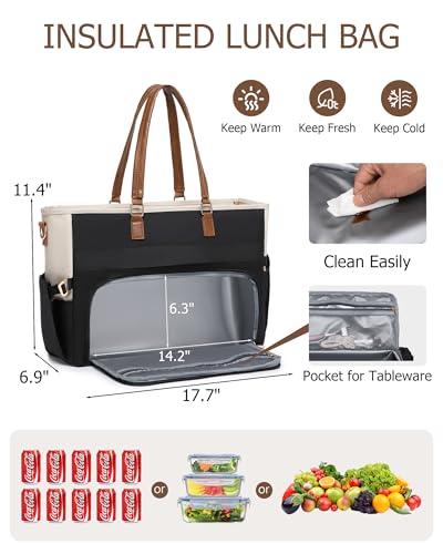 BAVERGE Lunch Tote Bag with 156 Laptop Compartment Quilted Laptop Work Bag with Insulated Compartment 2 Cup Holders for Teacher Nurse Daily Travel - Image 3