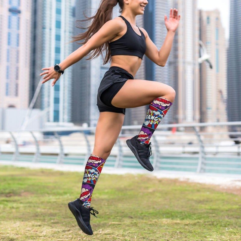 ANSGSD Retro Pop Art Comic Shout Compression Socks Women And Men For Nurses Travel Pregnancy Recovery Running Athletic - Image 2