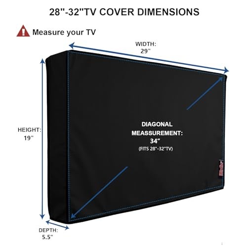 iBirdie Outdoor TV Cover 28 to 32 inch Waterproof, Cover Size 29''W x 19''H, Weatherproof, with Zipper for Outside Flat Screen 28 to 32 inch TV, Black, 600D Thick Fabric Protector - Image 2