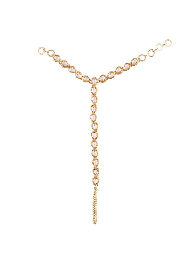 I Jewels I Jewels Traditional Gold Plated Kundan Hath Punja Adjustable Chain Bracelet with Ring for Women (PIJ010W) (White)  - Image 1