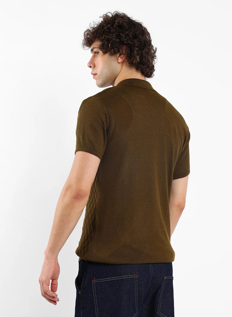 كامبوس سوترا Men's Mocha Brown Harlequin-Textured Knit Shirt