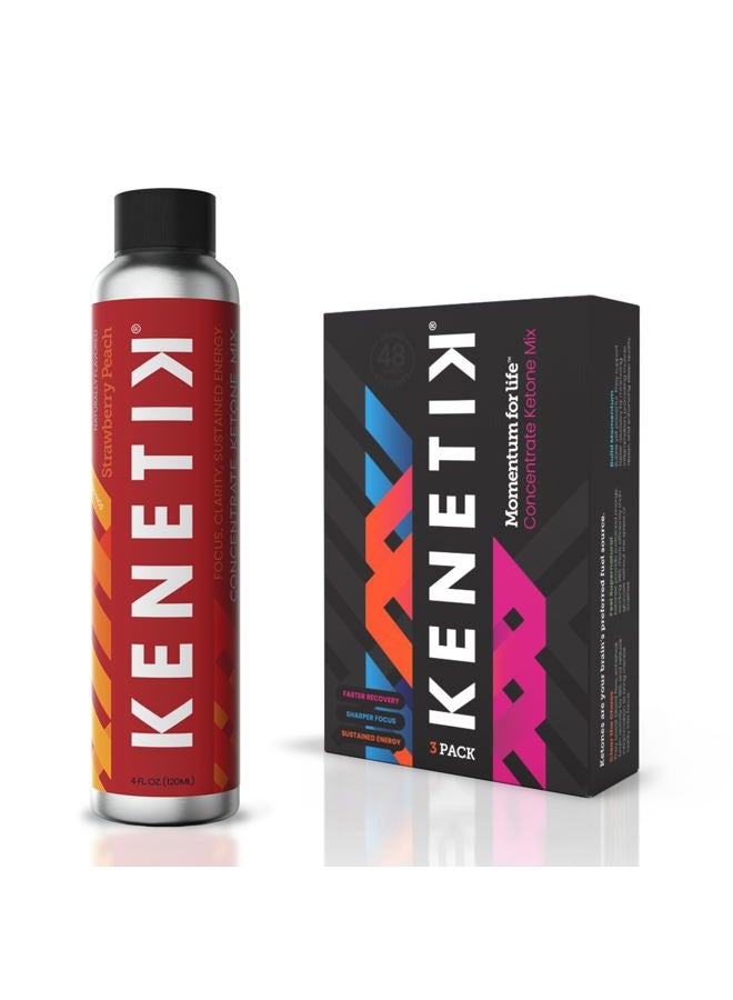 Kenetik مشروب كينتيك للطاقة، خالي من السكر والكافيين، تركيز ذهني، أداء عالي D-Bhb، فراولة خوخ، 3 عبوات (12 حصة) - Image 1