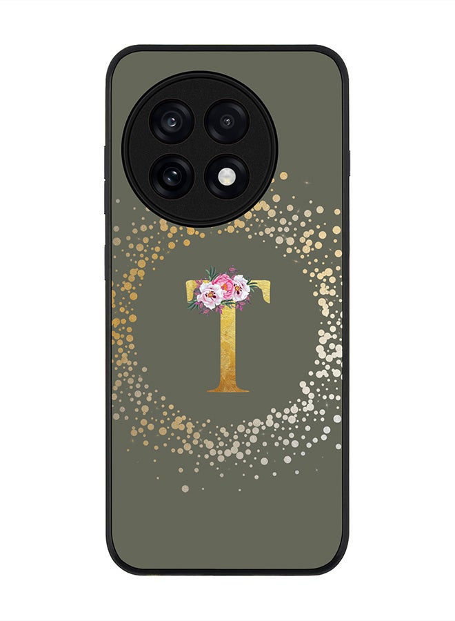Stylizedd For OnePlus 13R / Ace 5 Pro Case,Slim fit Camera Protection, Shockproof Thin Phone cover  - Custom Monogram Floral - T  (Olive Green )