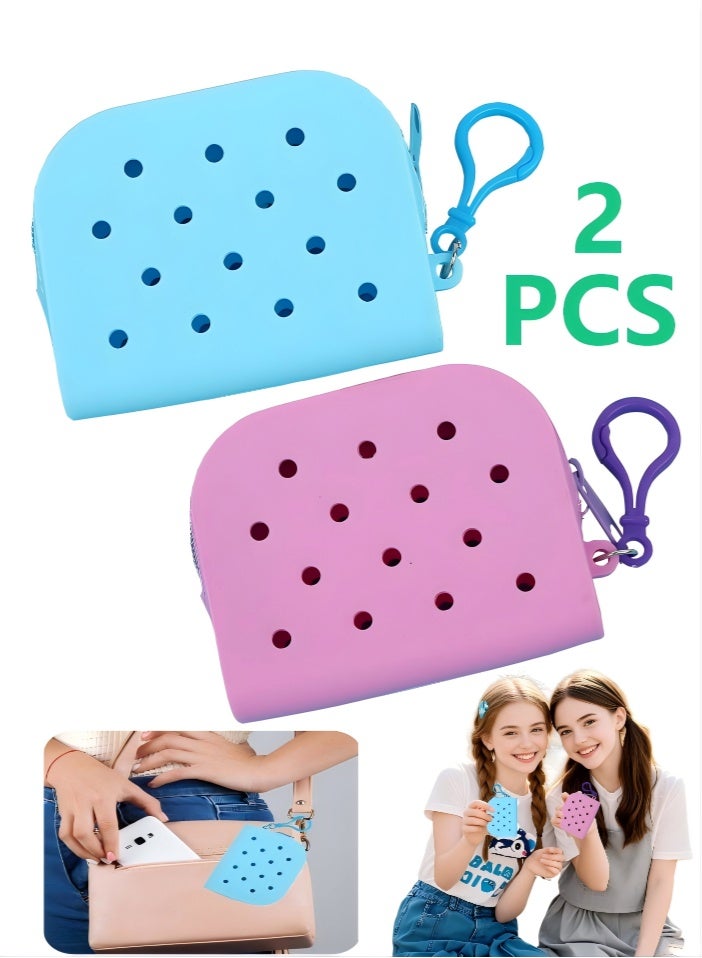 Soft Silicone Mini Coin Purse with Zipper and Cartoon Hole, Portable Keychain Pouch Organizer for Women,2 Packs - Image 1