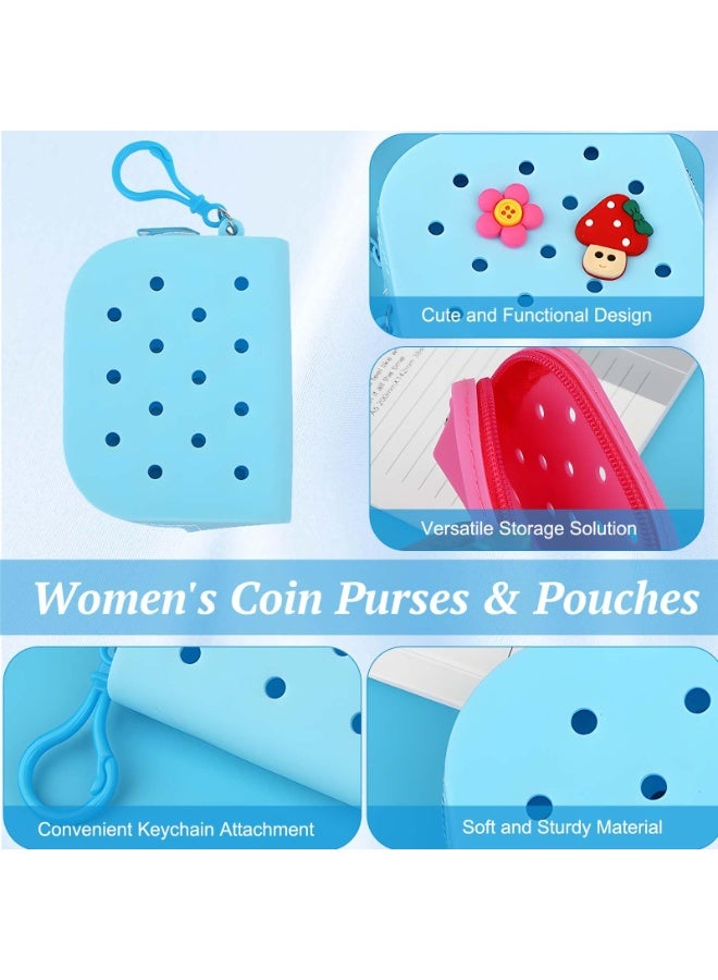 Soft Silicone Mini Coin Purse with Zipper and Cartoon Hole, Portable Keychain Pouch Organizer for Women,2 Packs - Image 4