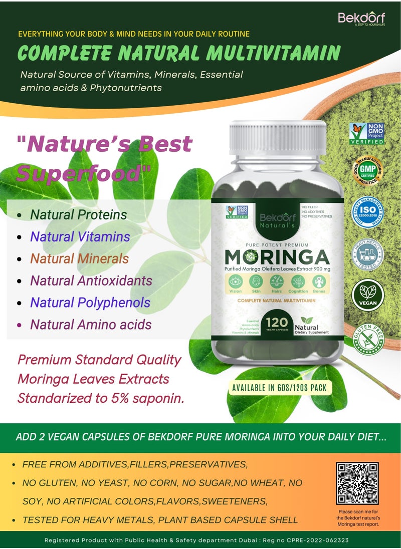 Bekdorf - Moringa -120 Vegan Capsules (Complete Natural Multivitamin) - Image 1