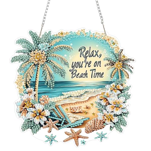 AIBOERL Diamond Art Hanging Kit for AdultSpecial Shaped RhinestoneDouble Sided 5D DIY Acrylic Diamond Art Painting Window Pendants Home Garden Wall Hanging Kits Hanging Ornament Beach - Image 1