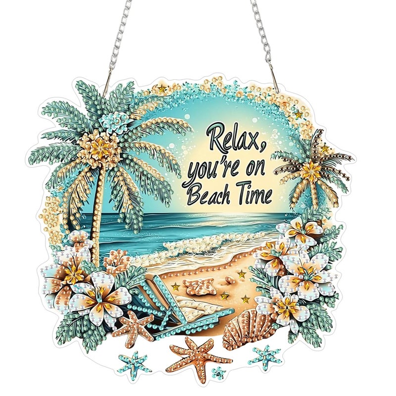 AIBOERL Diamond Art Hanging Kit for AdultSpecial Shaped RhinestoneDouble Sided 5D DIY Acrylic Diamond Art Painting Window Pendants Home Garden Wall Hanging Kits Hanging Ornament Beach - Image 3