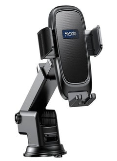 Yesido Car Phone Holder with Adjustable Silicone Padded Claw, PU Leather Back, Suction Cup Base, Yesido C262 - Black  - Image 1