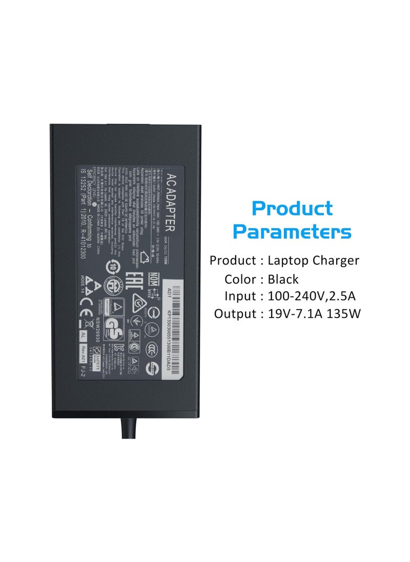 Max Power 135W Charger 19V 7.1A 5.5x1.7mm for Acer Nitro 5 N18C3 AN515-51 AN515-41 AN515-43 AN517-51 N18C4 ADP-135K ADP-135KB Laptop Adapter Power Supply Cord  - Image 2