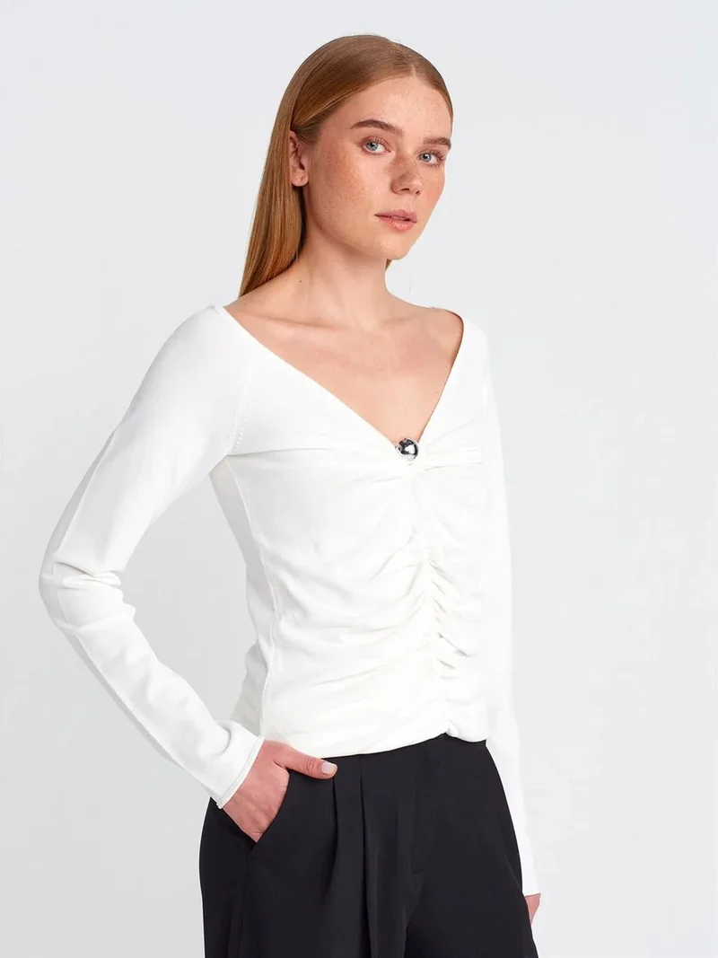 ديلفين Dilvin Women's Slim Fit Ribbed V-Neck Sweater