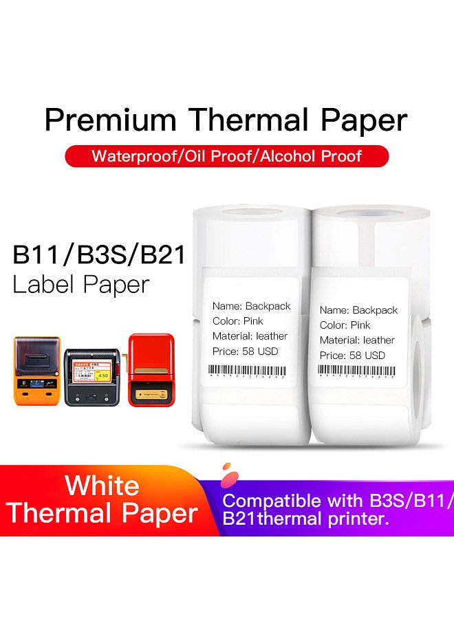 White Blank Thermal Printing Paper Roll for B21 Label Printer Barcode Price Size Name Label Paper Waterproof Oil-Proof Tear Resistant 40*80mm 95sheets/roll for B3S/B11 Thermal Printer for Home Organizer Supermarket Warehouse