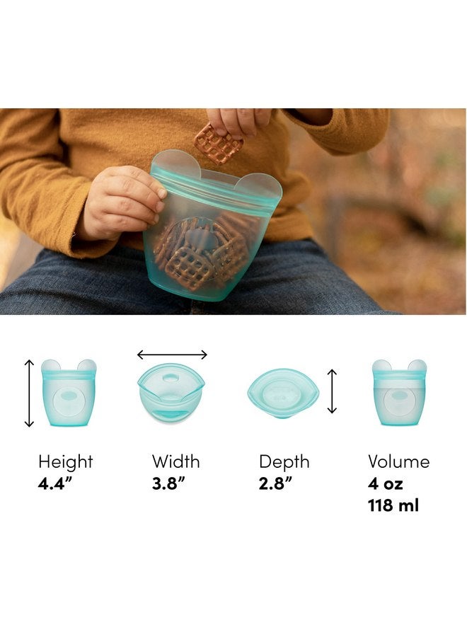 زيب توب حاويات الوجبات الخفيفة القابلة لإعادة الاستخدام المصنوعة من السيليكون بنسبة 100% للأطفال والرضع - الحاويات الوحيدة التي تظل قائمة وتظل مفتوحة وتغلق بسحاب! بدون أغطية! صُنعت في الولايات المتحدة الأمريكية - تيل بير - Image 3