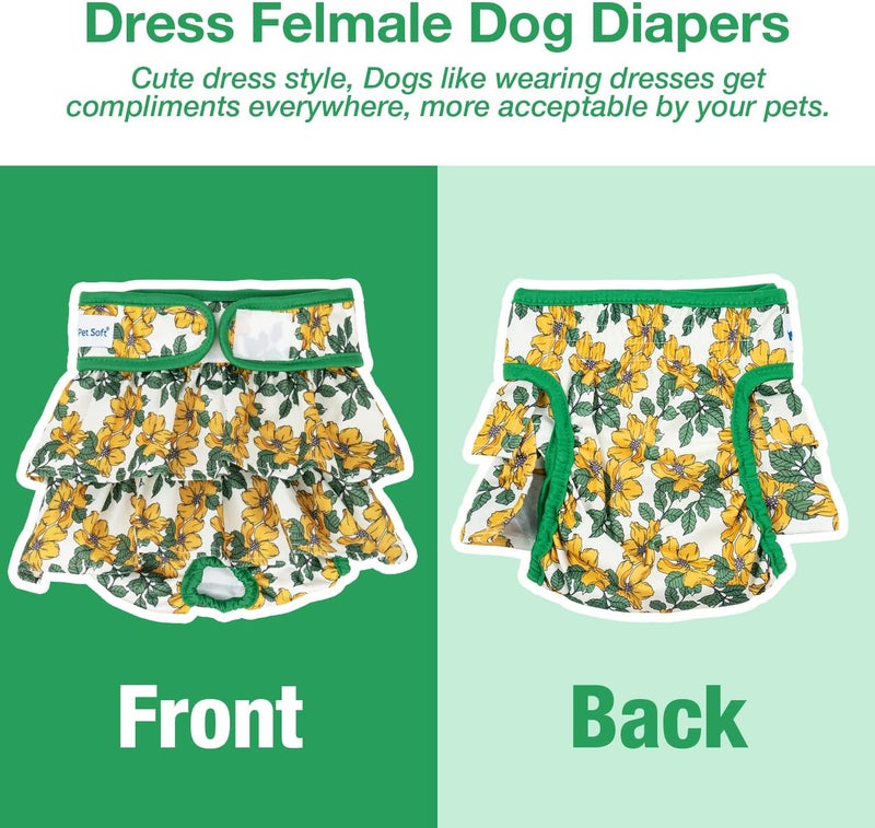 Pet Soft Washable Female Diapers (3 Pack) – Female Dog Diapers, Dress Style Comfort Reusable Doggy Diapers for Girl Dog in Period Heat (Floral, L) - Image 3