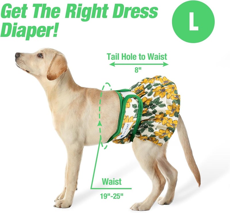 Pet Soft Washable Female Diapers (3 Pack) – Female Dog Diapers, Dress Style Comfort Reusable Doggy Diapers for Girl Dog in Period Heat (Floral, L) - Image 4