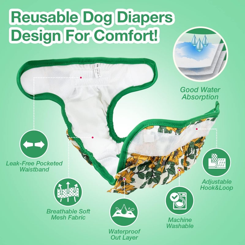 Pet Soft Washable Female Diapers (3 Pack) – Female Dog Diapers, Dress Style Comfort Reusable Doggy Diapers for Girl Dog in Period Heat (Floral, L) - Image 2