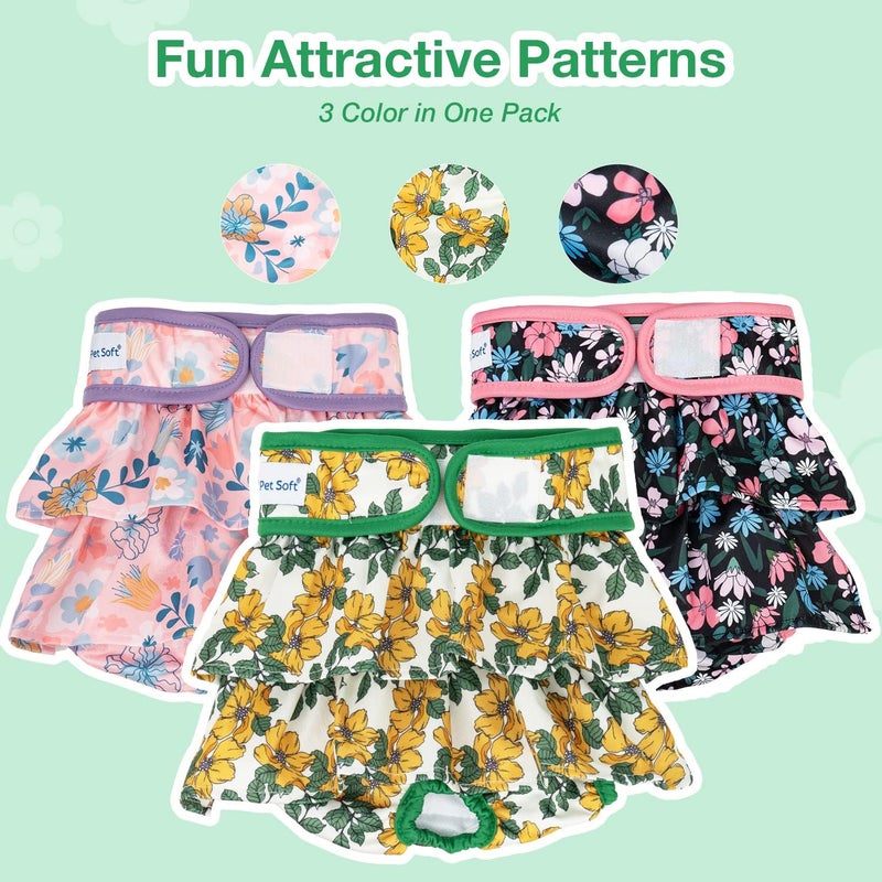 Pet Soft Washable Female Diapers (3 Pack) – Female Dog Diapers, Dress Style Comfort Reusable Doggy Diapers for Girl Dog in Period Heat (Floral, L) - Image 5