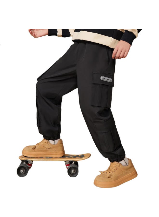 Ask Junior Boys' Pants, Autumn Children'S Fashion Versatile Cargo Pants, Running Trousers, Black, Size 170 - Image 1