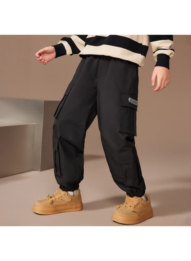 Ask Junior Boys' Pants, Autumn Children's Fashion Versatile Cargo Pants, Running Trousers, Black, Size 170 - Image 3