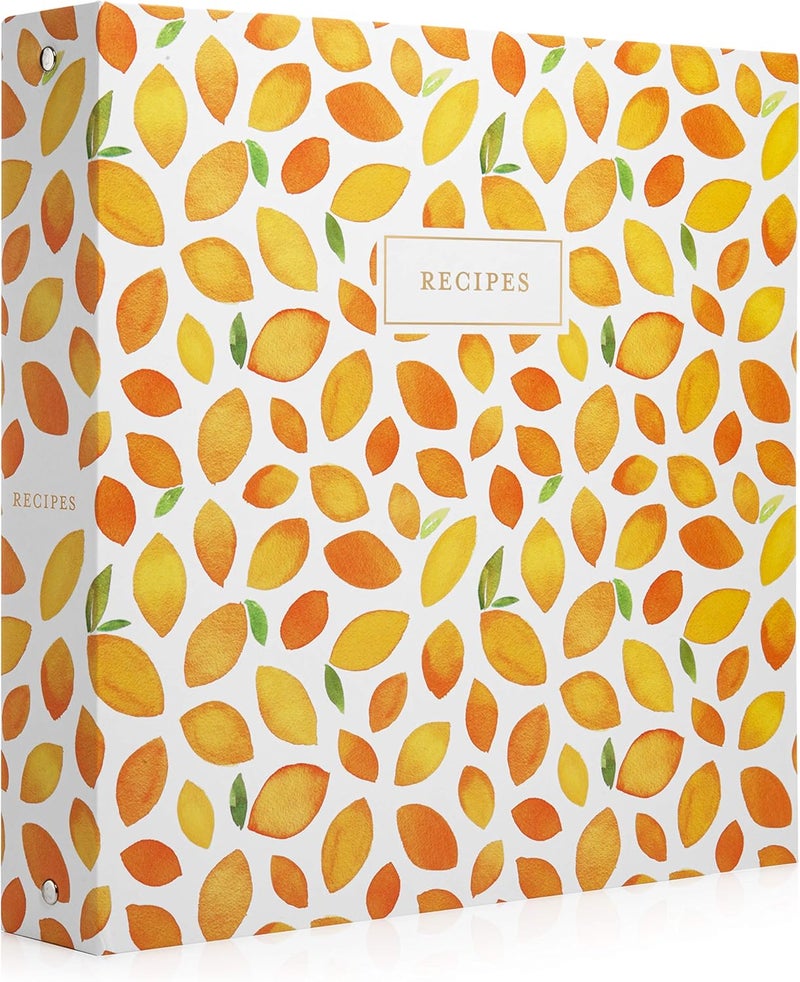 Jot  Mark 8.5" x 11" Sturdy 3 Ring Recipe Binder with Spill-Proof Clear Binder Sleeves Sheet Protector, 30 Dual-Sided Recipe Card Pages for Written & Printed Recipes, Tabbed Dividers, Lemon Twist - Image 1