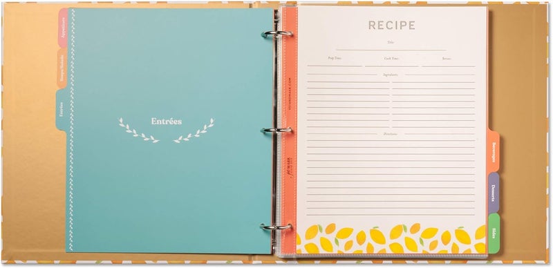Jot  Mark 8.5" x 11" Sturdy 3 Ring Recipe Binder with Spill-Proof Clear Binder Sleeves Sheet Protector, 30 Dual-Sided Recipe Card Pages for Written & Printed Recipes, Tabbed Dividers, Lemon Twist - Image 5