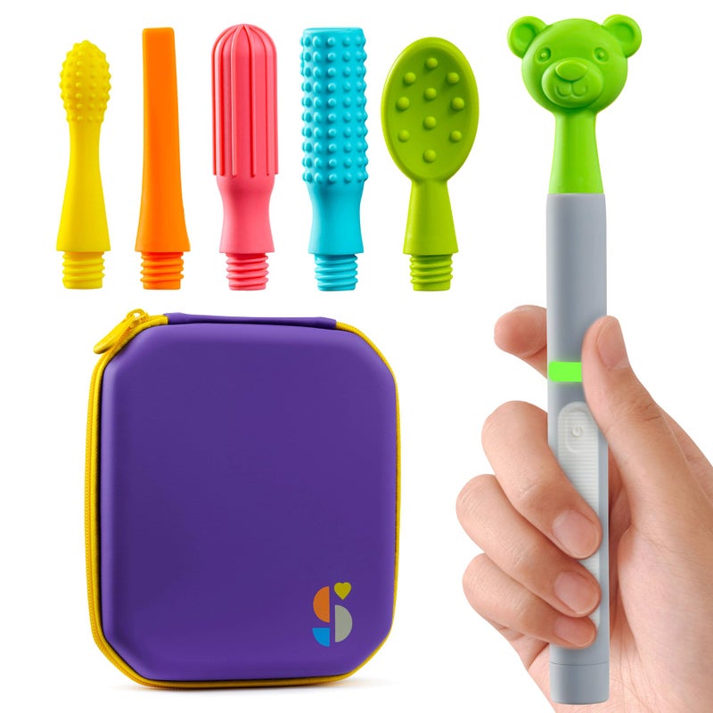 Special Supplies Special Supplies Buzz Buddy Oral Motor Stimulation kit with 6 Soft Textured Interchangeable Heads Calm Sensory Needs Support Speech and Stimulate Self Feeding Gentle Vibrations Grey