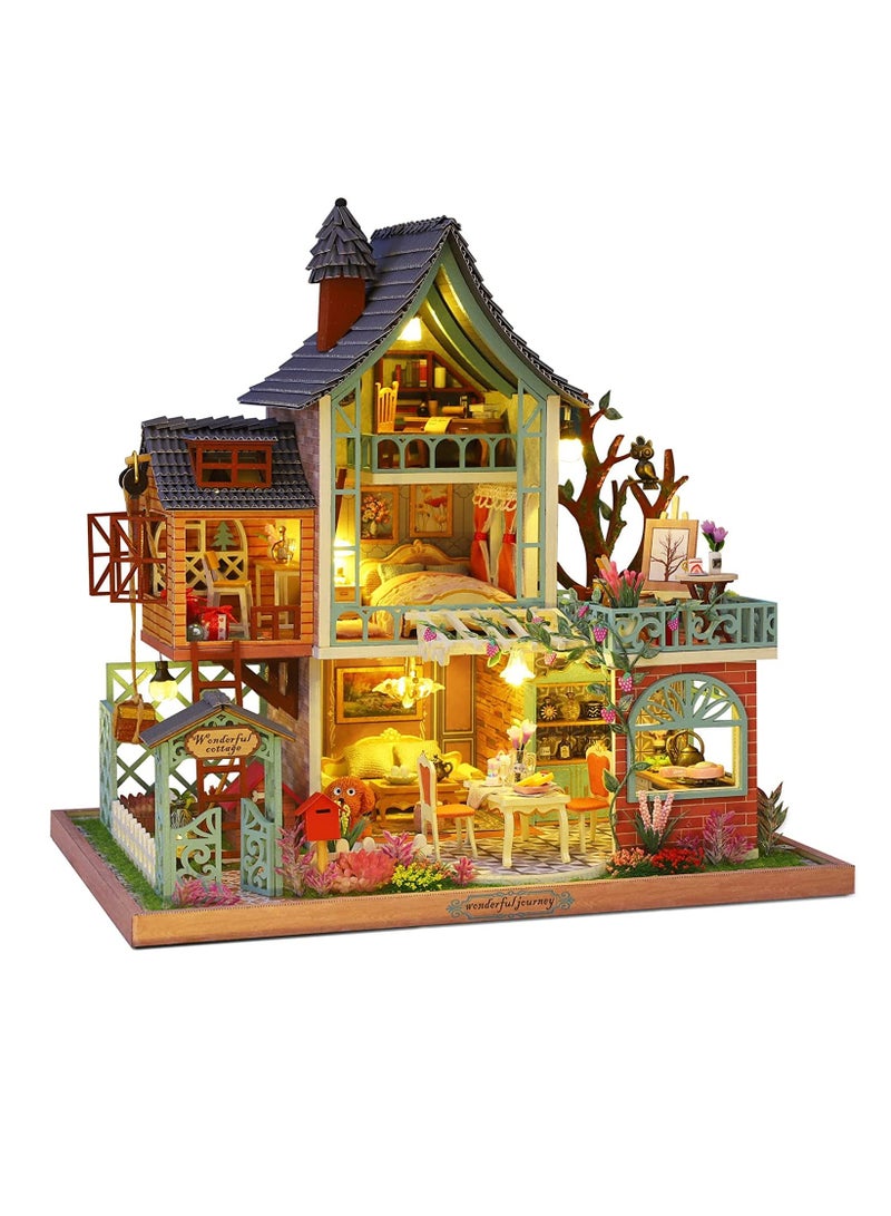 Excefore DIY Dollhouse Miniature with Furniture,Wooden Crafts Model Mini Handmade Kit with Dust Proof Cover and Music Box,1:24 Scale Creative Room Birthday Gift Idea for Adult Friend Lover - Image 1