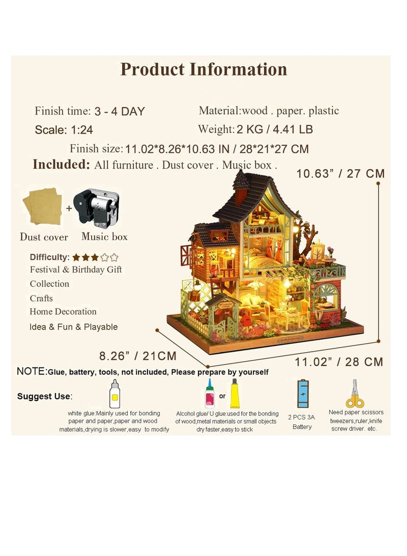 Excefore DIY Dollhouse Miniature with Furniture,Wooden Crafts Model Mini Handmade Kit with Dust Proof Cover and Music Box,1:24 Scale Creative Room Birthday Gift Idea for Adult Friend Lover - Image 3