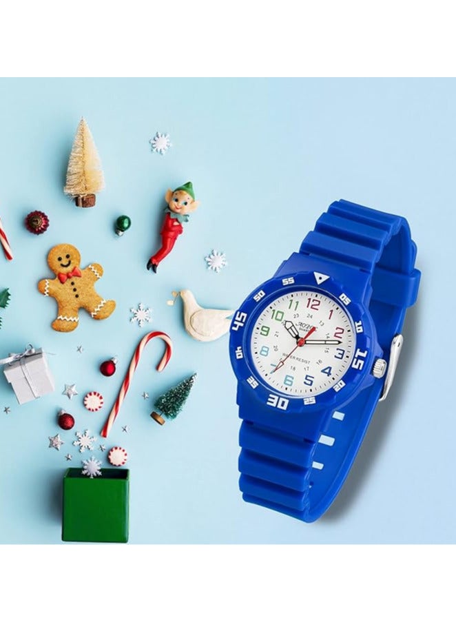 hildren's Watch Analog Quartz Movement Resistant Watch for Kids and Teens Boys Girls Wristwatches Easy to Read Time Teaching Watches with Soft Silicone Strap Blue Color
