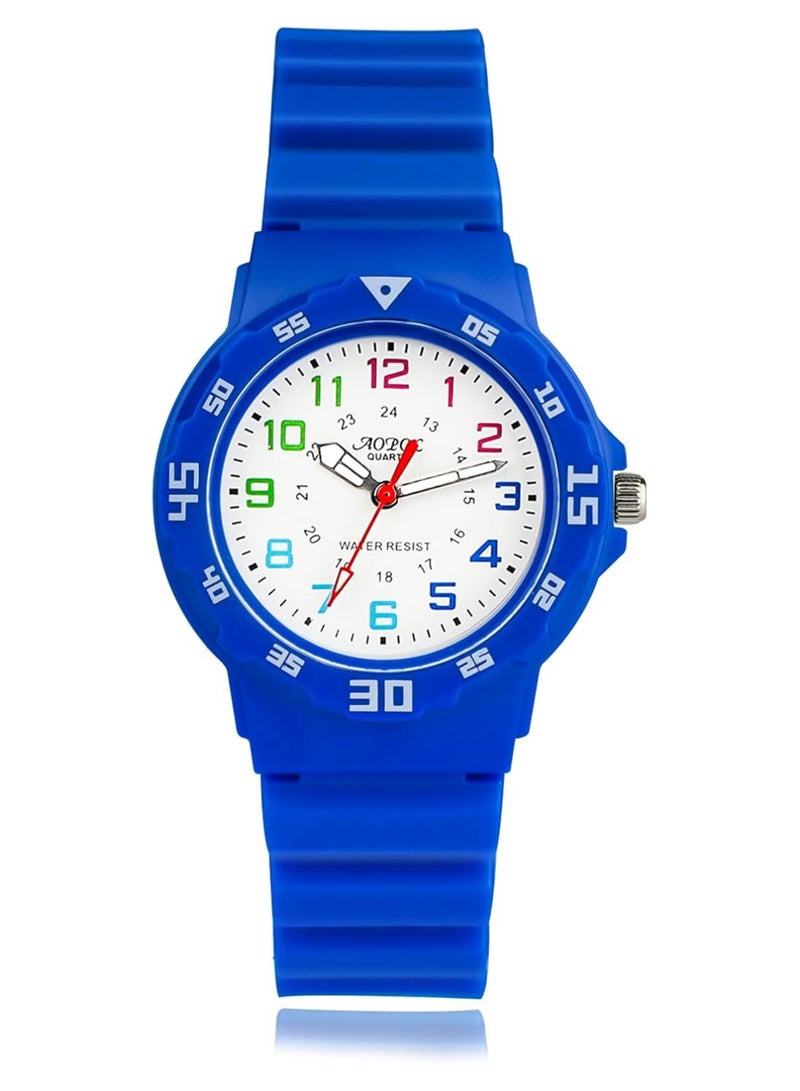 hildren's Watch Analog Quartz Movement Resistant Watch for Kids and Teens Boys Girls Wristwatches Easy to Read Time Teaching Watches with Soft Silicone Strap Blue Color