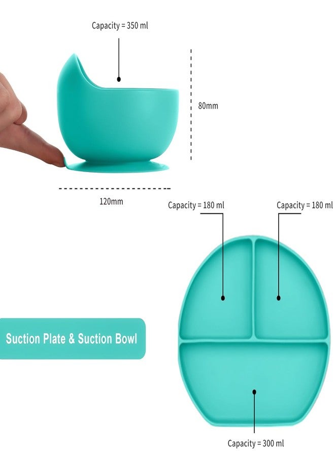 Tony Stark 7 Pcs Silicone Baby Feeding Set Bpa-Free,Microwave Safe,Anti-Slip Base | Complete Tableware Kit for Babies & Toddlers with Suction Plate,Bowl,Cup, Spoon,Fork & Bib (Green) - Image 2