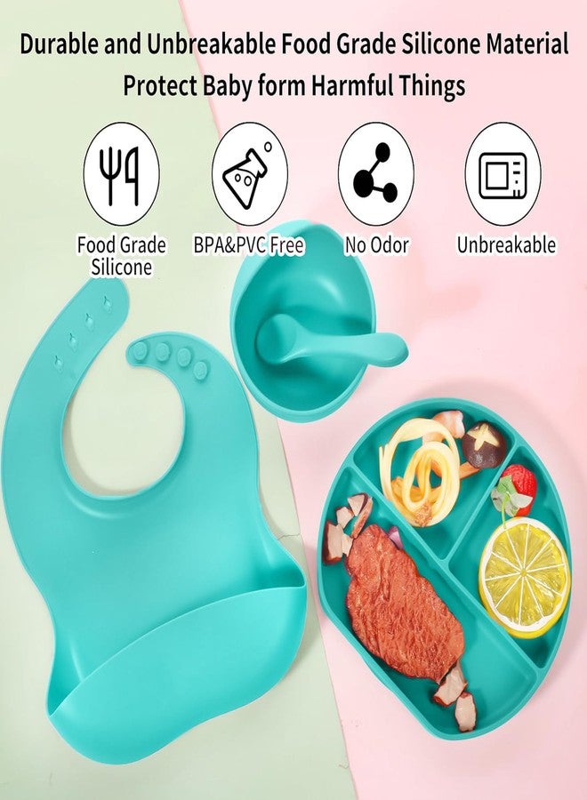 Tony Stark 7 Pcs Silicone Baby Feeding Set Bpa-Free,Microwave Safe,Anti-Slip Base | Complete Tableware Kit for Babies & Toddlers with Suction Plate,Bowl,Cup, Spoon,Fork & Bib (Green) - Image 5