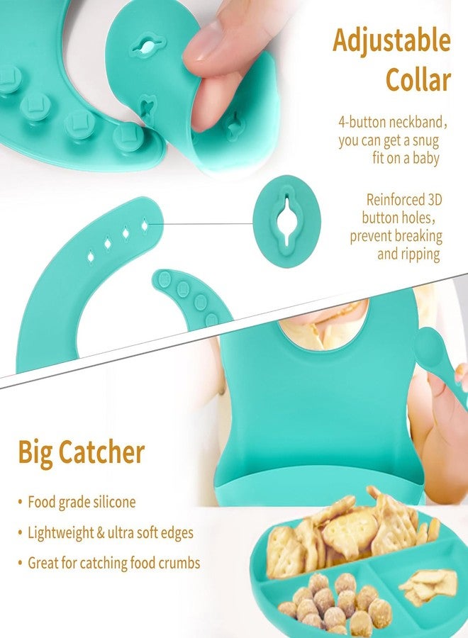 Tony Stark 7 Pcs Silicone Baby Feeding Set Bpa-Free,Microwave Safe,Anti-Slip Base | Complete Tableware Kit for Babies & Toddlers with Suction Plate,Bowl,Cup, Spoon,Fork & Bib (Green) - Image 3