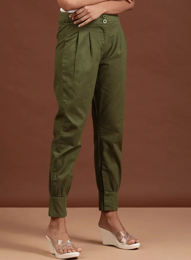 Freehand Freehand Women Green Tapered Fit Solid Pants
