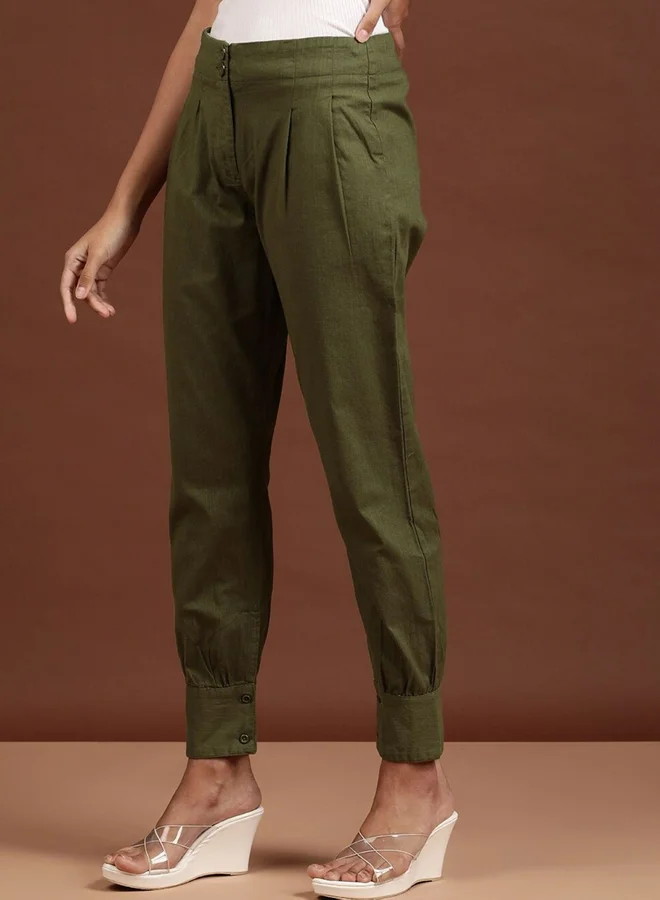 Freehand Freehand Women Green Tapered Fit Solid Pants