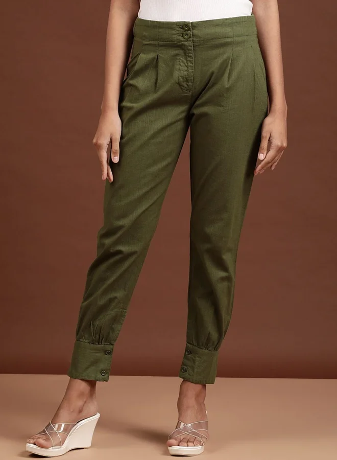 Freehand Freehand Women Green Tapered Fit Solid Pants