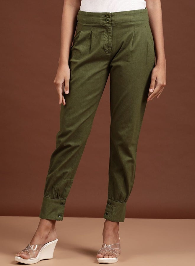 Freehand Women Green Tapered Fit Solid Pants - Image 1
