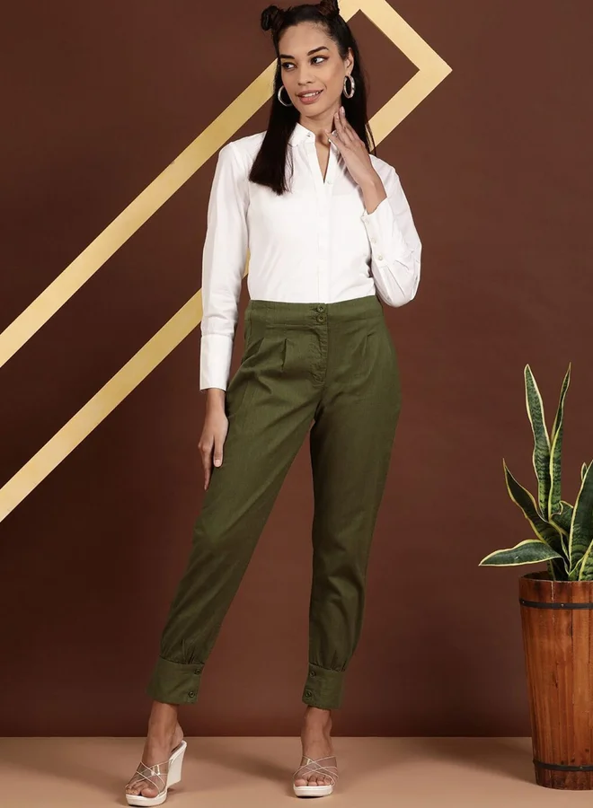 Freehand Freehand Women Green Tapered Fit Solid Pants
