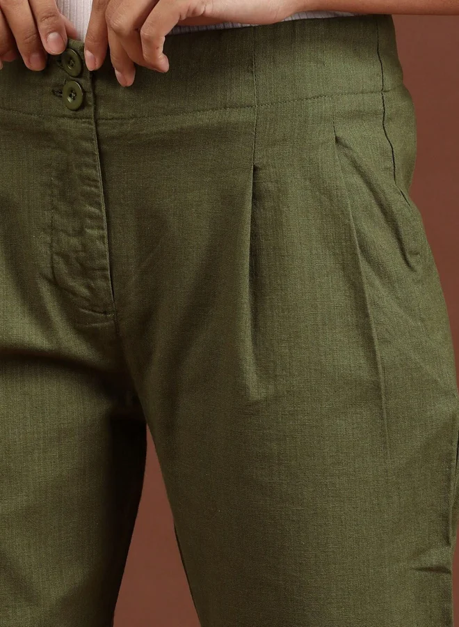 Freehand Freehand Women Green Tapered Fit Solid Pants