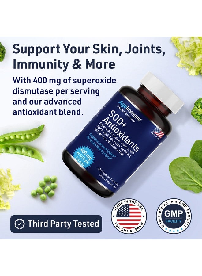 AgeImmune SOD Antioxidants Complex Healthy Aging Supplement - 400mg of Superoxide Dismutase - Alpha Lipoic Acid - Green Tea Extract - L-Arginine - Lysine - AKG - Vitamins A and E for Immune Support-120 Capsules - Image 3