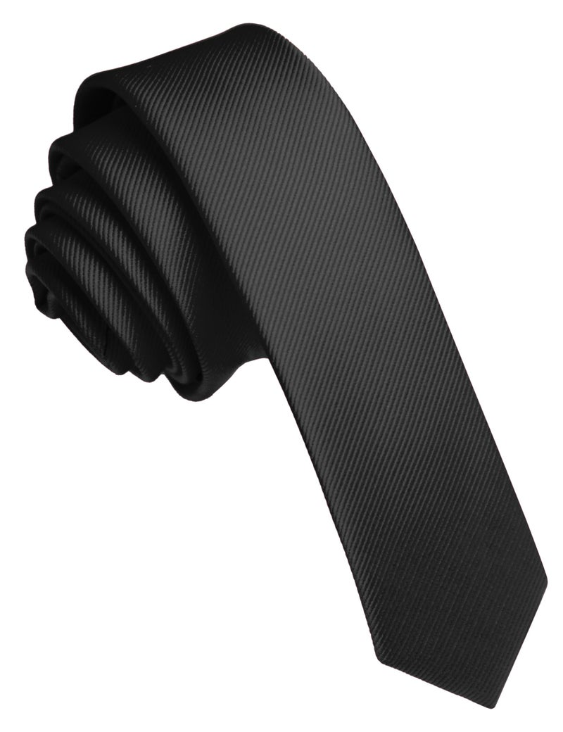 JEMYGINS 1.58" Black Tie Silk Skinny Ties for Men Slim Necktie(4cm) - Image 1