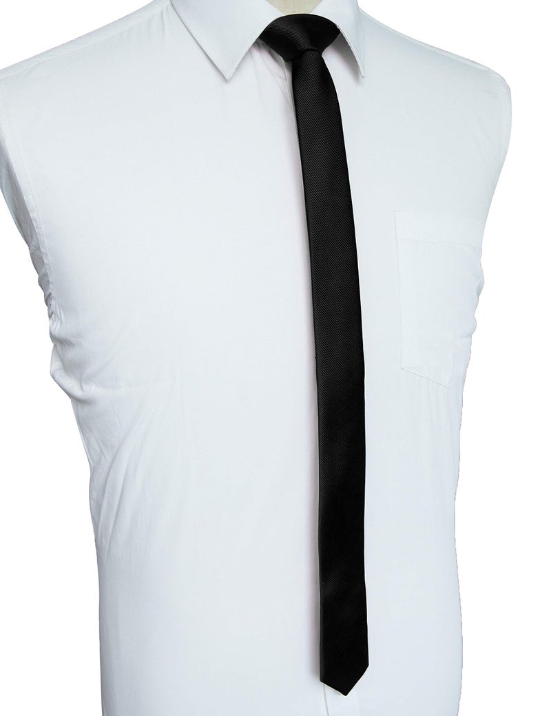 JEMYGINS 1.58" Black Tie Silk Skinny Ties for Men Slim Necktie(4cm) - Image 2